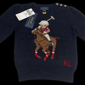 Brand new Ralp Lauren Toddler Girls Long Sleeves Polo Bear Cotton-Blend Sweater